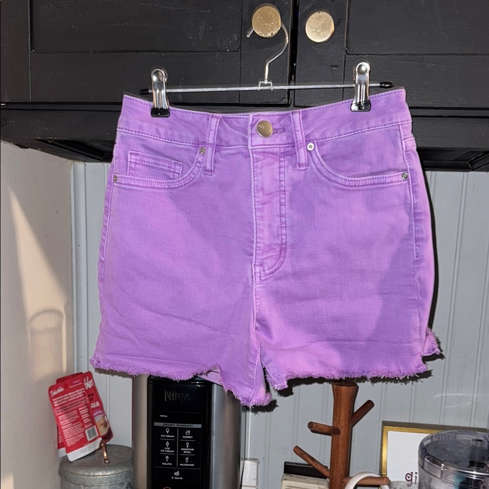 Purple High-Waisted Jean Shorts with Raw Hem